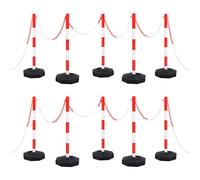 Chain Post Set with 10 m Plastic Chain, 10 Posts Made of PE with Fillable Base, Red, White, Black, 90 cm High, for Barrier, Parking, Construction Site, Business Terrain, Safety, Traffic