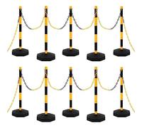 Chain Post Set with 10 m Plastic Chain, 10 Yellow and Black Polyethylene Posts, 90 cm High, PE Base Fillable, Barrier for Parking, Construction Site, Business Terrain, Traffic Safety