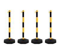 Chain Post Set with 10 m Plastic Chain, 4 Posts Made of Polyethylene, 90 cm High, Yellow/Black, with Fillable Base, for Barrier, Parking, Construction Site, Traffic Safety