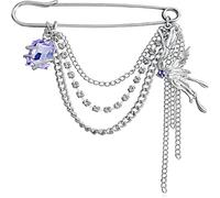 Chain Tassel Brooch Pins for Women Retro Long Chain Cross Butterfly Heart Flower Star Brooches Pin Halloween Birthday Party Costume Jewelry, M, Alloy Steel, no gemstone