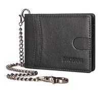 Chain Wallets for Men, Genuine Leather Blocking Bifold Wallet RFID Protective Credit Card Holder with Money Clip, Pickpocket Proof Slim Chain Wallet for Men