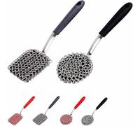 Chainmail Grill Scrubber,Grill Scrubber Stainless Steel,Grill Cleaner Brush,For Clean Pan Pot, Skillet Grill Griddle, Pan, Wok Metal Scrub Brush (2, Black square head+round head)