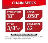 Chainsaw Chain 18 Inch 3/8 LP Pitch 050 Gauge 62 Drive Links Various Brands Including Kobalt 4-Pack S62