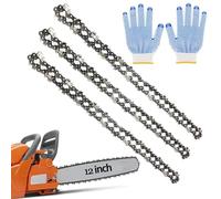 Chainsaw Chain, 3 Pack of Chain Tool for 12" (30 cm) Poles, 1 Pair of Protective Gloves, 3/8" LP 45 Drive Link .043" Gauge Chain, Replacement Saw Chains for Ryobi OCS1830 and Other Chainsaws
