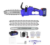 Chainsaw Cordless 12 Inch, Electric Chainsaw Cordless, Electric Pruning Chain Saw with Replacement 2 Chains and Battery, Oiler System Security Lock Handheld Chainsaw for Wood Cutting Tree Trimming