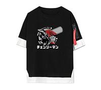Chainsaw Man Anime T-Shirt Pochita Short Sleeve Top Denji Stylish Fake Two T-Shirt Power Round Collar Blouse