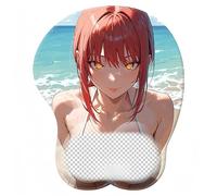 Chainsaw Man mouse pad,3d anime girl big chest gaming mouse pad mat with gel wrist rest,Ergonomic PU anti-slip mouse pad.(Makima) (A03)