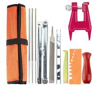 Chainsaw Sharpener File Kit, Chainsaw Field Sharpening Kit for Sharpening Chain Saw Blades, Include Chainsaw Filing Stump Vise, Round Files, Wood Handle, Depth Gauge, Quick Check Gauge etc