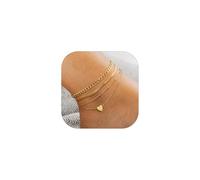 ChainsHouse Anklet Bracelets for Women, Gold Plated/Stainless Steel Layered Waterproof Anklets Cubic Zirconia Snake Cuban Chain Anklets Set for Women Summer Beach Jewelry Gifts, Adjustable, Stainless