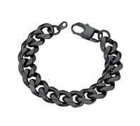 ChainsHouse Cuban Bracelets for Men Black Chain Bracelet Thick Stainless Steel Curb Chains Link Chunky Hip Hop Jewellery 12mm 19cm