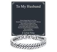 ChainsHouse Cuban Link Chain Bracelet Anniversary Birthday Valentines Father's Day Stainless Steel/Black Bracelet Men, To My Man Love Husband Dad, Chain Bracelet for Men Him Jewelry Gifts, 9.0 ", no