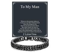 ChainsHouse Cuban Link Chain Bracelet Anniversary Birthday Valentines Father's Day Stainless Steel/Black Bracelet Men, To My Man Love Husband Dad, Chain Bracelet for Men Him Jewelry Gifts, 8.3 inches