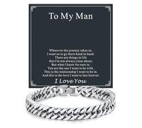 ChainsHouse Cuban Link Chain Bracelet Anniversary Birthday Valentines Father's Day Stainless Steel/Black Bracelet Men, To My Man Love Husband Dad, Chain Bracelet for Men Him Jewelry Gifts, 7.5 inches