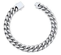 ChainsHouse Cuban Silver Bracelet for Men Women Stainless Steel Chain Bracelets 9mm Curb Link Chains Biker Hip Hop Mens Jewellery