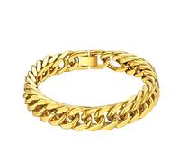 ChainsHouse Gold Plated Cuban Bracelet for Men Women Stainless Steel Bracelets Chain Chunky Micro Boyfriend Gifts Jewellery Curb Chains Link 17mm 19cm