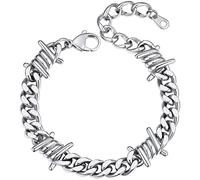 ChainsHouse Mens Barbed Wire Bracelet Goth Stainless Steel Cuban Link Bracelets for Men Women Barbwire Bracelet Hip Hop Jewellery Punk Spiked Cool Bracelets