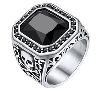 ChainsHouse Mens Black Onyx Rings, Retro X Bone Skull Stainless Steel Signet Rings for Men, Black Onyx Agate Gemstone Rings Jewelry, Offer Custom Service, Size 7-14, Stainless Steel, No Gemstone
