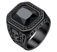 ChainsHouse Mens Black Onyx Rings, Retro X Bone Skull Stainless Steel Signet Rings for Men, Black Onyx Agate Gemstone Rings Jewelry, Offer Custom Service, Size 7-14, Black Metal Plated, No Gemstone