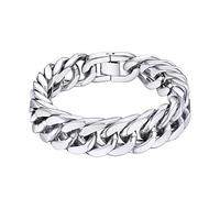 ChainsHouse Mens Bracelet Cuban Curb Chain Bracelets for Men Stainless Steel Silver/Gold Plated/Black Heavy Chunky Punk Rapper Boys Jewellry, Wide 8/12/17 mm, Length 19/21/23 cm