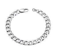 ChainsHouse Mens Bracelet Stainless Steel Cuban Link Curb Chain Bracelets for Men Women Silver Hand Chains 8mm Width 21cm Length