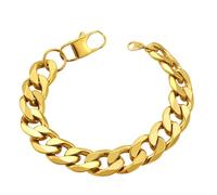 ChainsHouse Mens Chain Bracelet Cuban Link Bracelets Gold Stainless Steel Chains Men Hip Hop Jewellery 13mm Width 21cm Length
