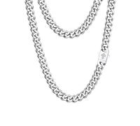 ChainsHouse Mens Cuban Link Chain Necklace Zirconia Cross Clasp 6/9/12mm | Stainless Steel/Black/Gold Plated Cuban Necklaces for Men Women, Hip Hop Chunky Thick Jewellery 18-30inch, Send Gift Box
