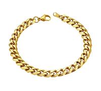 ChainsHouse Mens Gold Cuban Bracelet Yellow Plated Stainless Steel Curb Chains Link Hand Wrist Bracelets Women 9mm 19cm