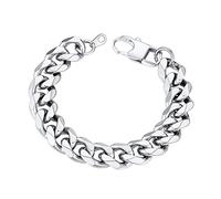 ChainsHouse Mens Silver Cuban Bracelet Stainless Steel Curb Chain Bracelets for Men Women Thick Chunky Chains Link Miami Jewellery 12mm 21cm