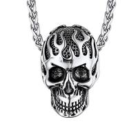 ChainsHouse Necklace Skull Gothic Mens Jewelry Demon Skeleton Halloween Biker Punk Pirate Pendant Devil Chain