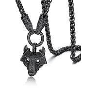 ChainsHouse Norse Viking Jewelry for Men, Wolf Head/Thor Hammer/Celtic Knot Cross Pendant with 28 Inches Chunky Chain, Stainless Steel/Black/Gold Plated Necklace, Sent Gift Box, Stainless Steel, No