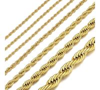 ChainsHouse Rope Chain for Men Women, Stainless Steel Twisted Chain Necklace 1.5mm/2mm/3mm/3.8mm/6mm Width, Black/14K Gold Mens Rope Chains Jewelry 16"-30", Send Gift Box, 66.04 cm, Stainless Steel