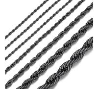 ChainsHouse Rope Chain for Men Women, Stainless Steel Twisted Chain Necklace 1.5mm/2mm/3mm/3.8mm/6mm Width, Black/14K Gold Mens Rope Chains Jewelry 16"-30", Send Gift Box, 71.12 cm, Stainless Steel