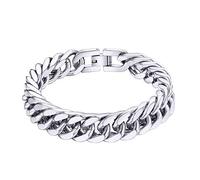 ChainsHouse Silver Cuban Link Bracelet Chain for Men Women Stainless Steel Gold Plated Bracelets Golden Yellow Hand Wrist Thick Chains Hip Hop Jewellery 12mm 19cm