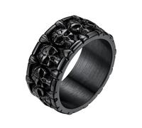 ChainsHouse Skull Rings for Men, Stainless Steel/Black Plated Gothic Rings, Skeleton Cocktail Party Biker Ring, Offer Custom Service, Size 7-14, Send Gift Box, 8 UK, Stainless Steel, No Gemstone