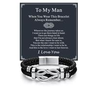 ChainsHouse Square Love Knot Bracelets for Men Braided Leather Stainless Steel Infinity Bracelets with Love Message Card Aniversary Birthday Gift for Men/Love/Husband/Dad, 9.0 ", no gemstone