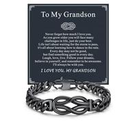 ChainsHouse Square Love Knot Bracelets for Men Braided Leather Stainless Steel Infinity Bracelets with Love Message Card Aniversary Birthday Gift for Men/Love/Husband/Dad, 8.3 inches, no gemstone