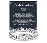 ChainsHouse Square Love Knot Bracelets for Men Braided Leather Stainless Steel Infinity Bracelets with Love Message Card Aniversary Birthday Gift for Men/Love/Husband/Dad, 8.3 inches, no gemstone
