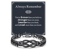 ChainsHouse Square Love Knot Bracelets for Men Braided Leather Stainless Steel Infinity Bracelets with Love Message Card Aniversary Birthday Gift for Men/Love/Husband/Dad, 8.3 inches, no gemstone