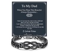 ChainsHouse Square Love Knot Bracelets for Men Braided Leather Stainless Steel Infinity Bracelets with Love Message Card Aniversary Birthday Gift for Men/Love/Husband/Dad, 9.0 ", no gemstone