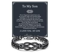 ChainsHouse Square Love Knot Bracelets for Men Braided Leather Stainless Steel Infinity Bracelets with Love Message Card Aniversary Birthday Gift for Men/Love/Husband/Dad, 9.0 ", no gemstone