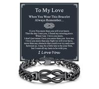 ChainsHouse Square Love Knot Bracelets for Men Braided Leather Stainless Steel Infinity Bracelets with Love Message Card Aniversary Birthday Gift for Men/Love/Husband/Dad, 9.0 ", no gemstone