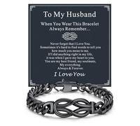ChainsHouse Square Love Knot Bracelets for Men Braided Leather Stainless Steel Infinity Bracelets with Love Message Card Aniversary Birthday Gift for Men/Love/Husband/Dad, 9.0 ", no gemstone