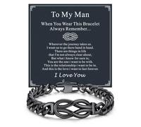 ChainsHouse Square Love Knot Bracelets for Men Braided Leather Stainless Steel Infinity Bracelets with Love Message Card Aniversary Birthday Gift for Men/Love/Husband/Dad, 8.3 inches, no gemstone