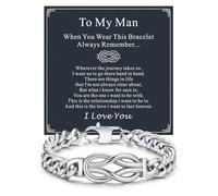 ChainsHouse Square Love Knot Bracelets for Men Braided Leather Stainless Steel Infinity Bracelets with Love Message Card Aniversary Birthday Gift for Men/Love/Husband/Dad, 8.3 inches, no gemstone