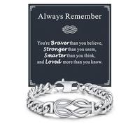 ChainsHouse Square Love Knot Bracelets for Men Braided Leather Stainless Steel Infinity Bracelets with Love Message Card Aniversary Birthday Gift for Men/Love/Husband/Dad, 8.3 inches, no gemstone