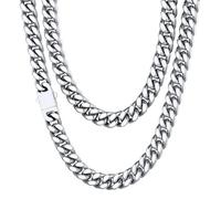 ChainsHouse Stainless Steel Chain Necklace Rapper Jewelry for Men Cuban Silver Cuban Link Necklace Mens Layered Hiphop Curb Link
