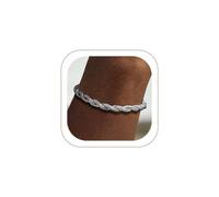 ChainsHouse Stainless Steel Twisted Rope Chain Bracelet for Men, Silver/Black/14K Gold Plated Link Bracelet, 3MM/6MM, 7.5"/8.3"/9" Lengths, Gift Box Included, 9.0 inch, no gemstone
