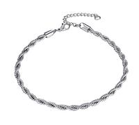 ChainsHouse Sterling Silver Anklets Bracelet for Women, Cuban Link/Figaro/Twist Rope/Wheat Chain Adjustable Stainless Steel Gold Plated Girls Charm Anklet Barefoot Summer Beach Jewelry