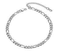 ChainsHouse Sterling Silver Anklets Bracelet for Women, Cuban Link/Figaro/Twist Rope/Wheat Chain Adjustable Stainless Steel Gold Plated Girls Charm Anklet Barefoot Summer Beach Jewelry
