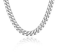 ChainsPro Chunky Cuban Link Chain Necklace for Women,Stainless Steel Silver/Gold Plated Thick Choker, 5/12/14mm Width,18" and 20" Punk Hip Hop Trendy Jewelry Gifts, 16 Inches, Stainless Steel, No